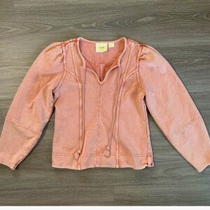 Anthropologie Maeve Pigment Dyed Tie Front Pullover Sweatshirt / xsmall